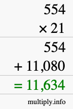 How to calculate 554 times 21 using long multiplication How to calculate 554 times 21 using long multiplication