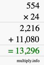 How to calculate 554 times 24 using long multiplication