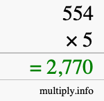 How to calculate 554 times 5 using long multiplication How to calculate 554 times 5 using long multiplication