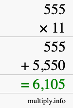 How to calculate 555 times 11 using long multiplication How to calculate 555 times 11 using long multiplication