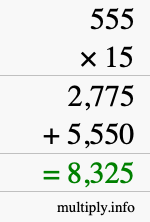 How to calculate 555 times 15 using long multiplication How to calculate 555 times 15 using long multiplication