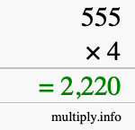 How to calculate 555 times 4 using long multiplication How to calculate 555 times 4 using long multiplication