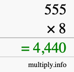 How to calculate 555 times 8 using long multiplication How to calculate 555 times 8 using long multiplication