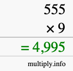 How to calculate 555 times 9 using long multiplication