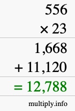 How to calculate 556 times 23 using long multiplication