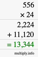 How to calculate 556 times 24 using long multiplication