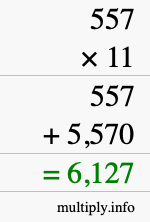 How to calculate 557 times 11 using long multiplication How to calculate 557 times 11 using long multiplication