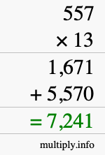 How to calculate 557 times 13 using long multiplication How to calculate 557 times 13 using long multiplication