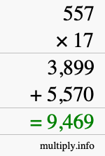How to calculate 557 times 17 using long multiplication How to calculate 557 times 17 using long multiplication