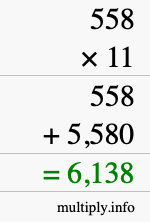 How to calculate 558 times 11 using long multiplication How to calculate 558 times 11 using long multiplication