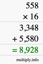 How to calculate 558 times 16 using long multiplication How to calculate 558 times 16 using long multiplication