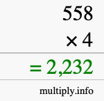 How to calculate 558 times 4 using long multiplication How to calculate 558 times 4 using long multiplication