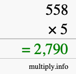 How to calculate 558 times 5 using long multiplication How to calculate 558 times 5 using long multiplication