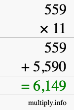 How to calculate 559 times 11 using long multiplication How to calculate 559 times 11 using long multiplication