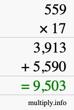 How to calculate 559 times 17 using long multiplication How to calculate 559 times 17 using long multiplication