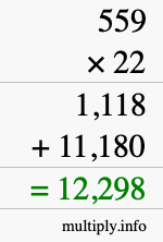 How to calculate 559 times 22 using long multiplication