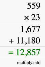 How to calculate 559 times 23 using long multiplication