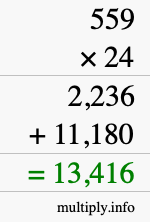 How to calculate 559 times 24 using long multiplication