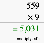How to calculate 559 times 9 using long multiplication