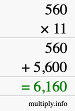 How to calculate 560 times 11 using long multiplication How to calculate 560 times 11 using long multiplication