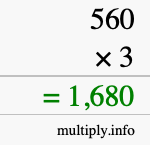 How to calculate 560 times 3 using long multiplication How to calculate 560 times 3 using long multiplication