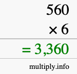 How to calculate 560 times 6 using long multiplication How to calculate 560 times 6 using long multiplication