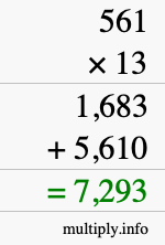 How to calculate 561 times 13 using long multiplication How to calculate 561 times 13 using long multiplication