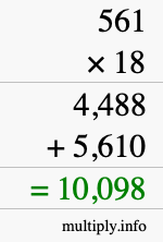 How to calculate 561 times 18 using long multiplication
