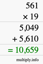 How to calculate 561 times 19 using long multiplication