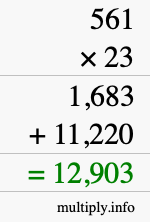 How to calculate 561 times 23 using long multiplication