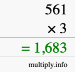 How to calculate 561 times 3 using long multiplication How to calculate 561 times 3 using long multiplication