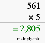 How to calculate 561 times 5 using long multiplication How to calculate 561 times 5 using long multiplication