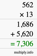 How to calculate 562 times 13 using long multiplication How to calculate 562 times 13 using long multiplication