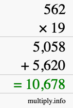 How to calculate 562 times 19 using long multiplication How to calculate 562 times 19 using long multiplication