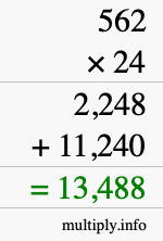 How to calculate 562 times 24 using long multiplication