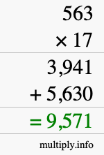 How to calculate 563 times 17 using long multiplication
