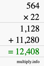 How to calculate 564 times 22 using long multiplication