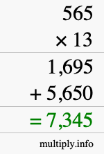 How to calculate 565 times 13 using long multiplication How to calculate 565 times 13 using long multiplication