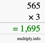 How to calculate 565 times 3 using long multiplication How to calculate 565 times 3 using long multiplication