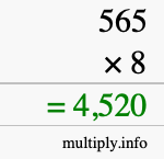 How to calculate 565 times 8 using long multiplication