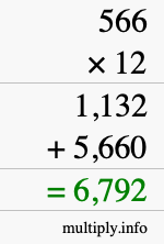 How to calculate 566 times 12 using long multiplication How to calculate 566 times 12 using long multiplication