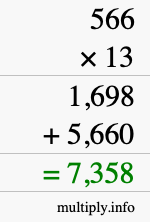 How to calculate 566 times 13 using long multiplication How to calculate 566 times 13 using long multiplication