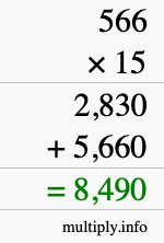 How to calculate 566 times 15 using long multiplication