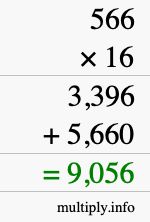 How to calculate 566 times 16 using long multiplication How to calculate 566 times 16 using long multiplication