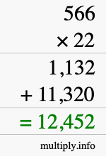 How to calculate 566 times 22 using long multiplication