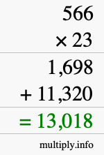 How to calculate 566 times 23 using long multiplication