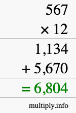 How to calculate 567 times 12 using long multiplication How to calculate 567 times 12 using long multiplication