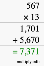 How to calculate 567 times 13 using long multiplication How to calculate 567 times 13 using long multiplication