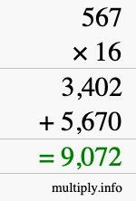 How to calculate 567 times 16 using long multiplication How to calculate 567 times 16 using long multiplication