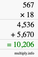 How to calculate 567 times 18 using long multiplication How to calculate 567 times 18 using long multiplication